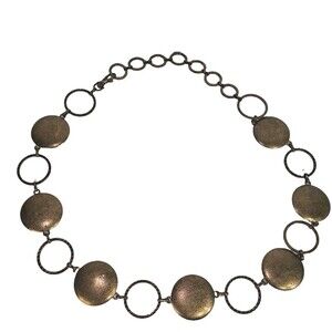 Womens Adjustable Brass Tone Textured Circle Disc Metal Chain Belt 39" Waistwear